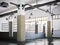 Boxing ring and punching bags in a gym interior. 3d rendering