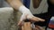 Boxing Trainer or Manager Wrapping Hands of a Boxer Close Up Shallow Depth of Field - Preparing For Boxing Match -