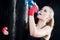 Boxing training woman drink water punch punching