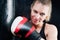 Boxing training woman with gloves in gym