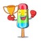 Boxing winner colorful ice cream stick on mascot