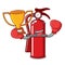 Boxing winner fire extinguisher mascot cartoon