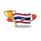Boxing winner flag thailand cartoon is hoisted on character pole
