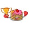 Boxing winner pancake with strawberry mascot cartoon