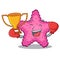 Boxing winner pink starfish animal on mascot sand