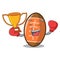 Boxing winner rugby ball mascot cartoon