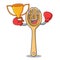 Boxing winner wooden fork mascot cartoon