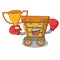 Boxing winner wooden trolley mascot cartoon