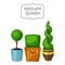 Boxwood topiary garden plants. Decorative trees in flowerpots