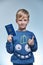 BOY 7 YEARS KEEP IN THE HANDS OF A CHILDREN`S PASSPORT OF UKRAINE FOR TRAVEL