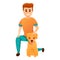 Boy adopt puppy dog icon, cartoon style