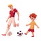 Boy and adult soccer player playing football, choice of profession