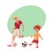 Boy and adult soccer player playing football, choice of profession