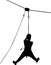 Boy in adventure park rope ladder. Strong young men in a rope park on the wood background. Silhouette Adventure. Rescue mountain u