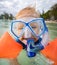 Boy with armbands, mask and snorkel