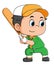 The boy as the batter is playing the baseball and ready for hitting the ball