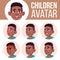 Boy Avatar Set Kid Vector. Black. Afro American. High School. Face Emotions. High, Child Pupil. Small, Junior. Cartoon
