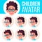 Boy Avatar Set Kid Vector. High School. Face Emotions. Children. Beautiful, Funny. Cartoon Head Illustration