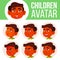 Boy Avatar Set Kid Vector. Indian, Hindu. Asian. Primary School. Face Emotions. Children. Beauty, Lifestyle. Postcard