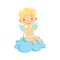 Boy Baby Cupid Sitting On Cloud, Winged Toddler In Diaper Adorable Love Symbol Cartoon Character