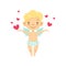 Boy Baby Cupid Surrounded With Hearts, Winged Toddler In Diaper Adorable Love Symbol Cartoon Character