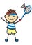 Boy and badminton, single player with racket and ball
