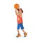 Boy basketball player with the ball. Small child plays basketball. Colorful cartoon illustration in flat . Children s sport