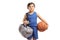 Boy with a basketball and a sports bag