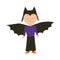 A boy in a bat costume for Halloween. A child in a carnival costume. Vector illustration in flat style