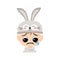 Boy with big eyes and crying and tears emotion, sad face, depressive eyes in rabbit hat.