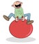 Boy in big red jumping ball