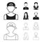 Boy blond, bald man, girl with tails, woman.Avatar set collection icons in black,outline style vector symbol stock