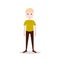 Boy blond character serious male yellow shirt template for design work and animation on white background full length