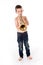 Boy blowing into a trumpet