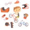 Boy BMX Bike Rider, Kids Future Dream Professional Occupation Illustration With Related To Profession Objects