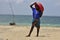 Boy with boat on the island in Mozambique