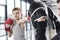 Boy boxer practicing punches with coach