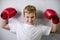 Boy Boxing Victory Confidence Posing Winning Concept