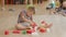 Boy Build Toy. Baby Play With Blocks