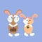 Boy bunny with glasses and basket. Girl bunny beige color