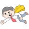 Boy businessman is flying towards the office with enthusiasm, doodle icon image kawaii