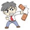 Boy businessman is struggling with work problems, doodle icon image kawaii