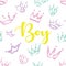 Boy card design. Hand drawn Crown pattern for little prince.