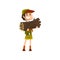 Boy carrying a bundle of firewood, boy scout character in uniform, outdoor adventures and survival activity in camping