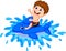 Boy cartoon playing with swimming toy