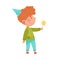 Boy Character in Birthday Hat Holding Firework Vector Illustration