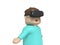 Boy character cartoon style hands up excited-funny with VR glasses technology video game concept 3d render