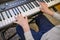 Boy with chickenpox playing piano