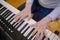 Boy with chickenpox playing piano