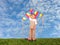 Boy child with kite on meadow collage